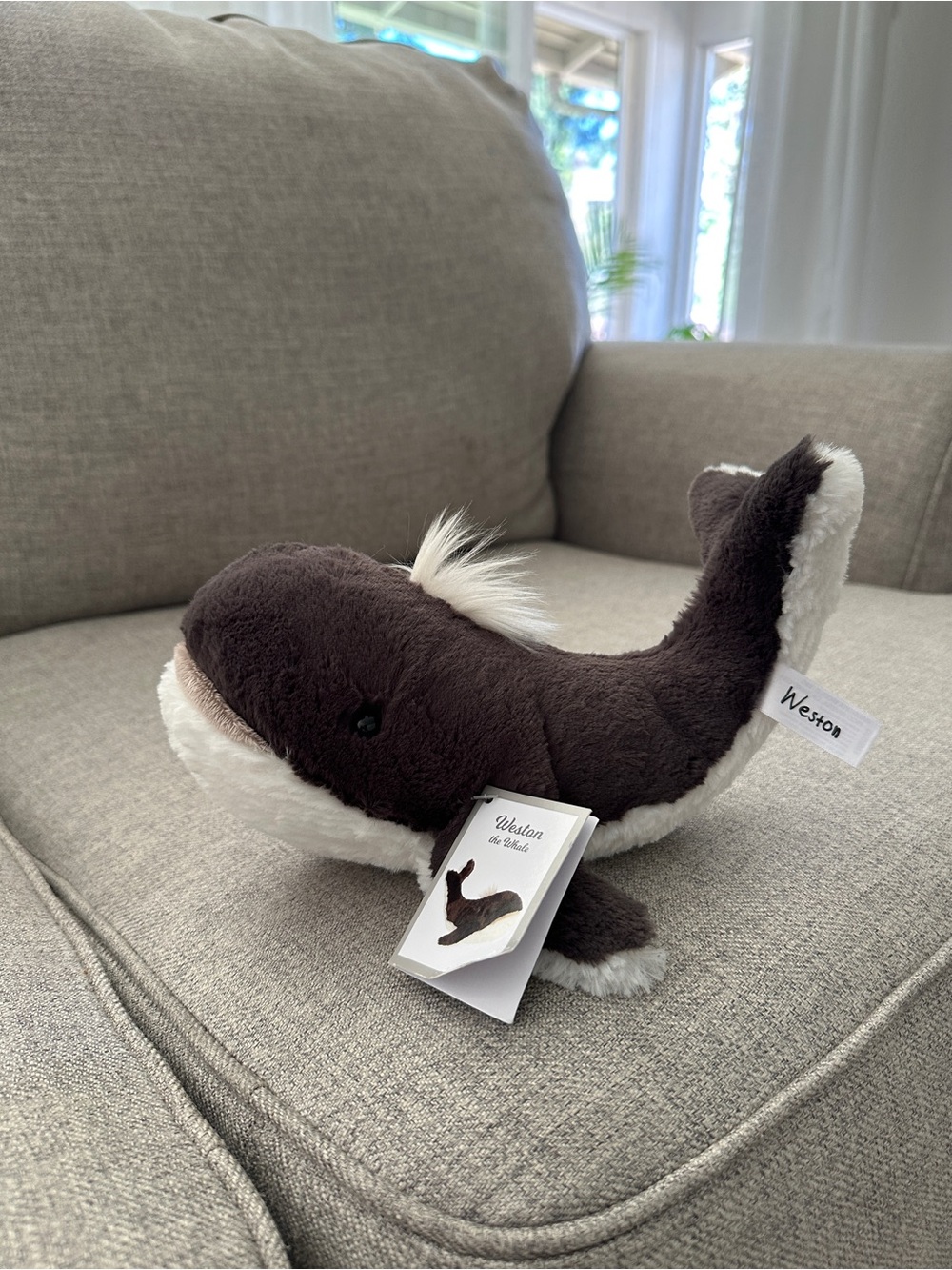 Weston Aurora Plush Whale Stuffed Animal Dark Grey & White 6 in